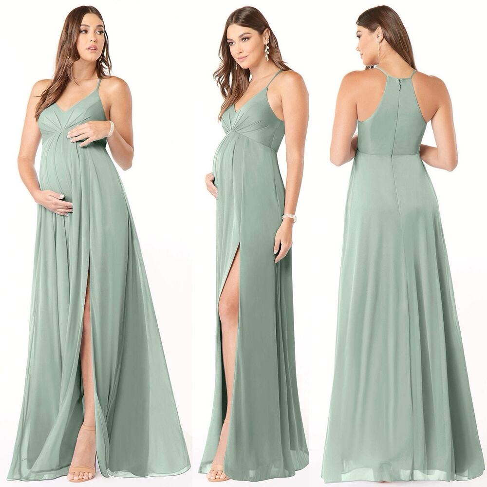 Sage Green Maternity Maxi Dress with Thigh Slit
